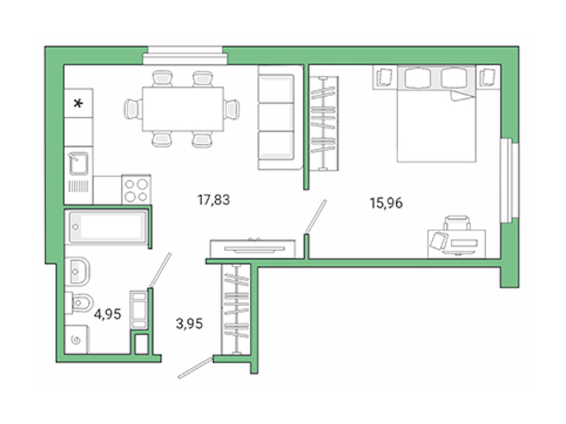 1-комнатная квартира 42.69 м², 1/10 эт., ЖК «Jaanila Drive»